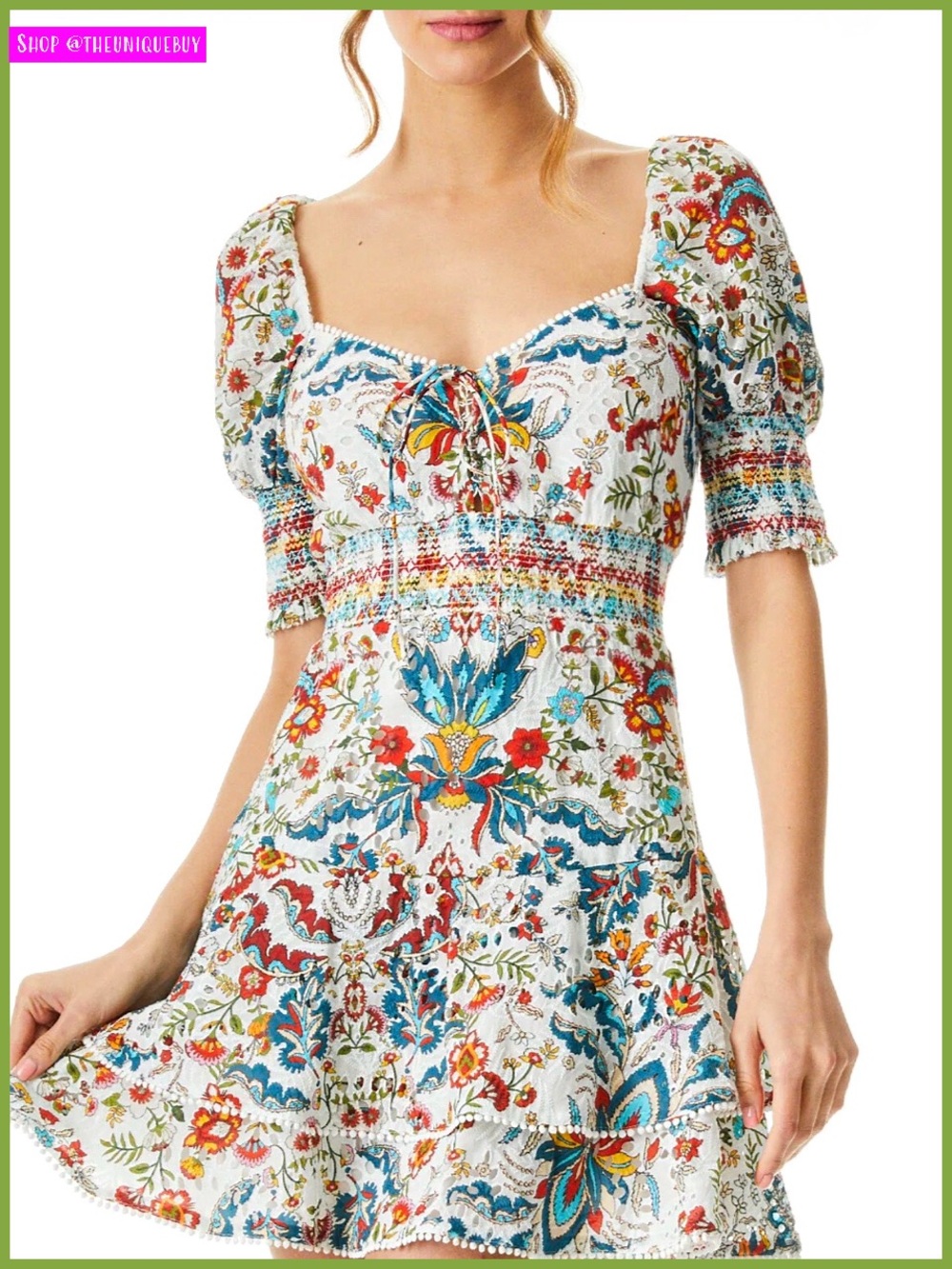 Alice + Olivia Crawford Floral White Multi Sweetheart Santa Monica Mini Dress